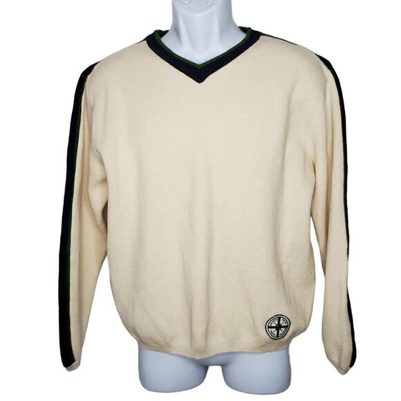 Vtg American Eagle Merino Wool Ski Patrol Sweater M Stripe Pullover V-Neck - Picture 1 of 6